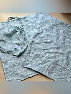 Serena & Lily Seafoam Linen Euro Sham Covers with White Dot Medallion Print